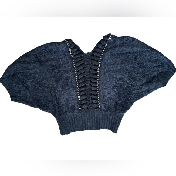 Alberto Makali vintage 3/4 puff sleeve semi cropped jeweled sweater size medium - Picture 2 of 7